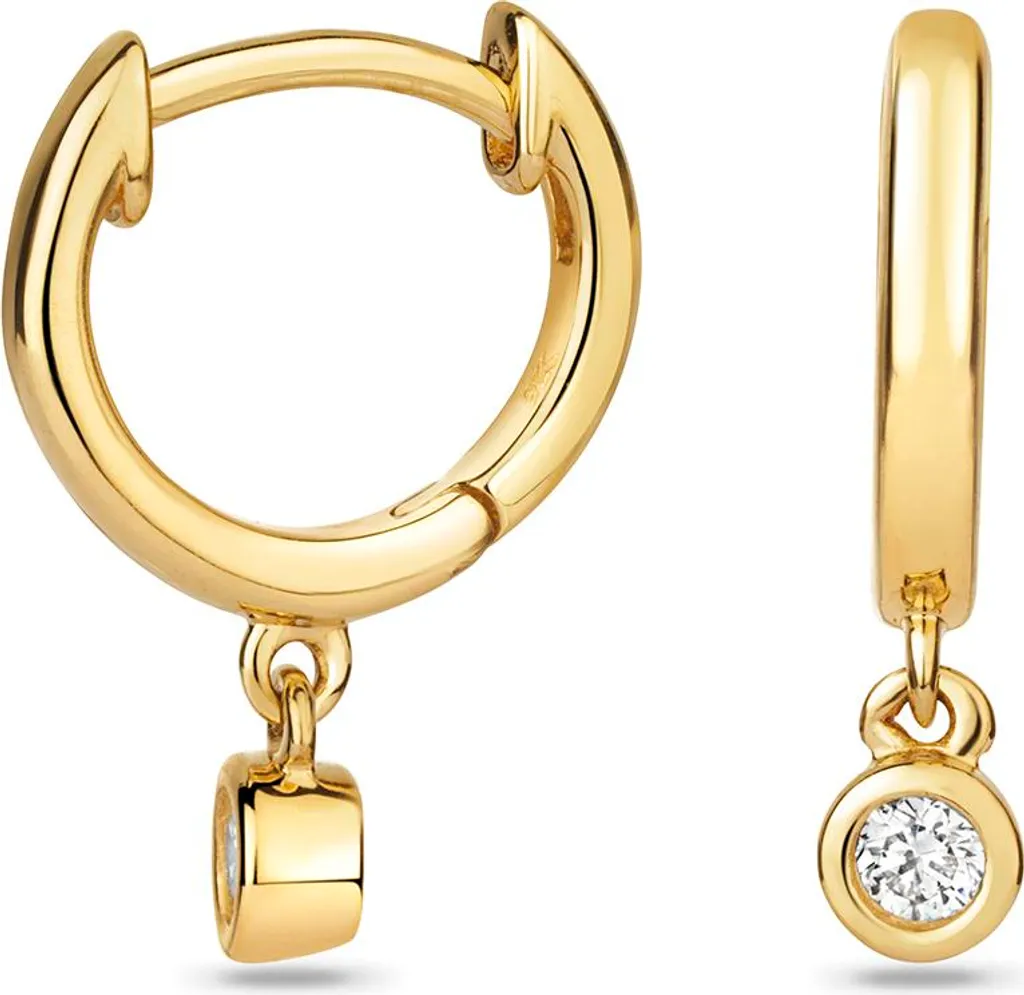 Dormeuses Or Jaune 9 Carats et Diamant Brillant 0.07ct H-I1 15mm