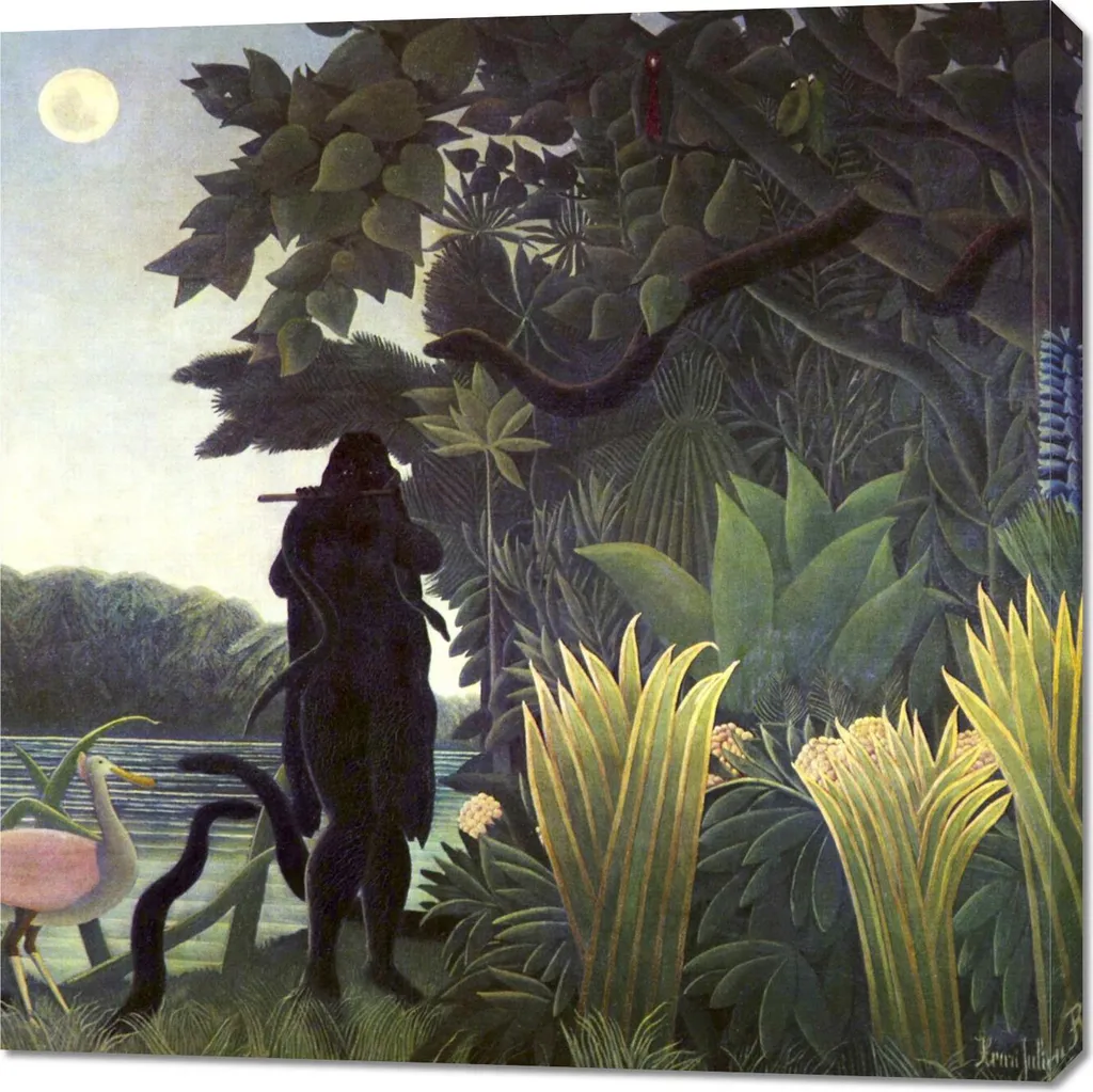 Tableau Carré 90 cm Toile Vintage Rousseau Le Charmeur de Serpents Salon