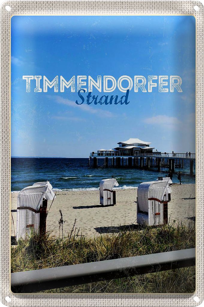 Blechschild Reise 40x30cm Timmendorfer Strand Strandkörbe Meer
