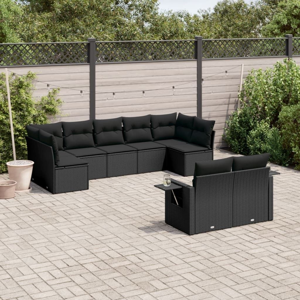 Maison Exclusive - 9-tlg. Garten-Sofagarnitur mit Kissen Schwarz Poly Rattan