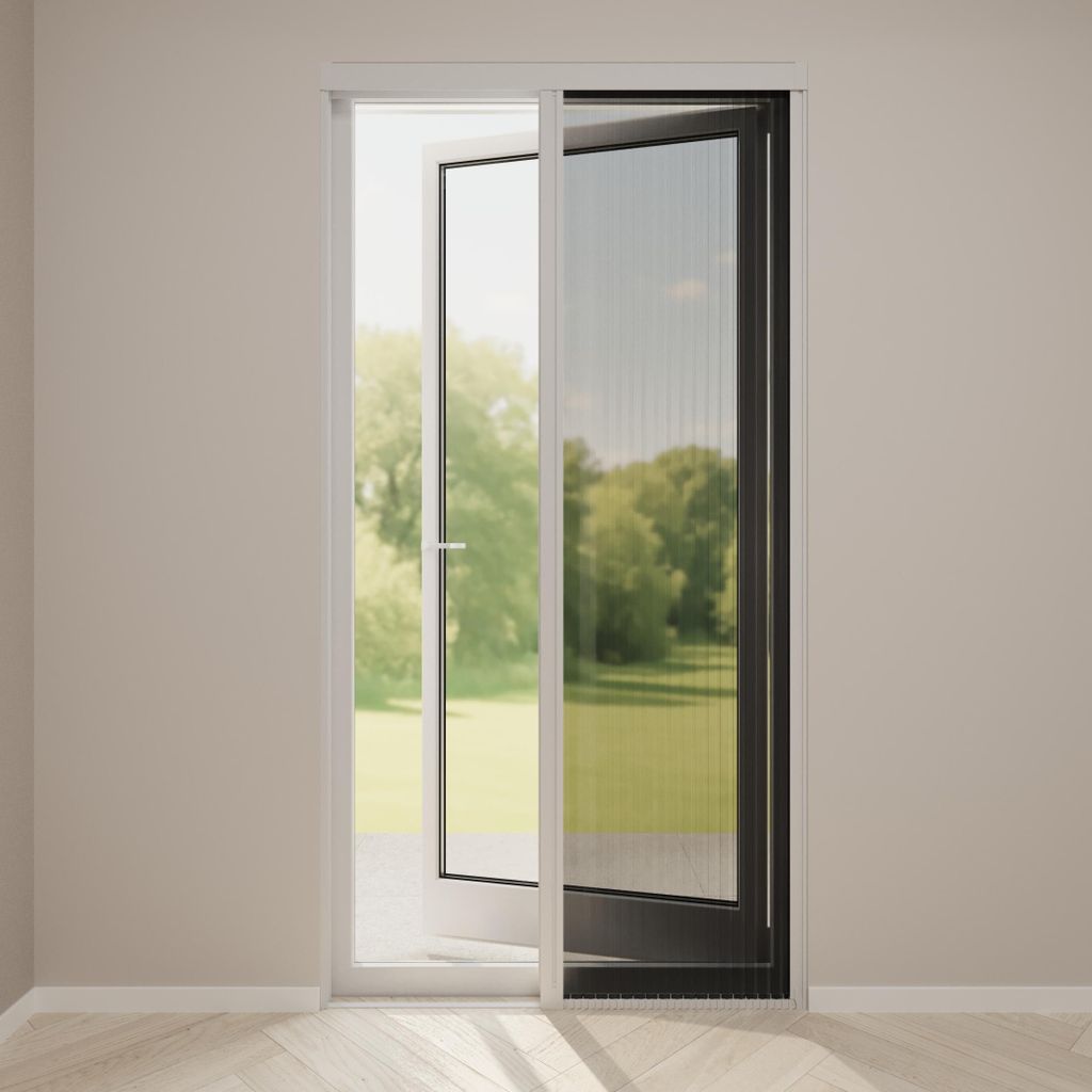 Radeco Plisseetür Insektenschutz - Schwarz Netz - Profilfarbe Weiß - 96 x 206 cm (BxH)