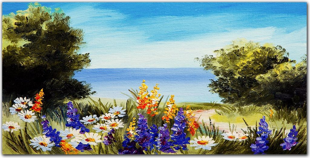 Coloray Küchenrückwand 100x50 Spritzschutz aus Glas - Baum Blumen Himmel