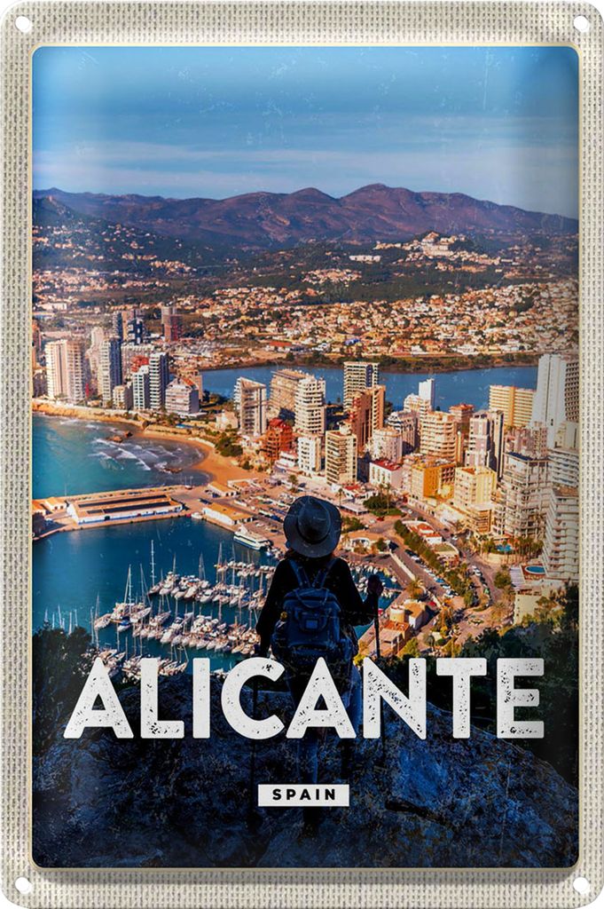 Blechschild Reise 40x30cm Alicante Spain Panorama Bild Urlaub