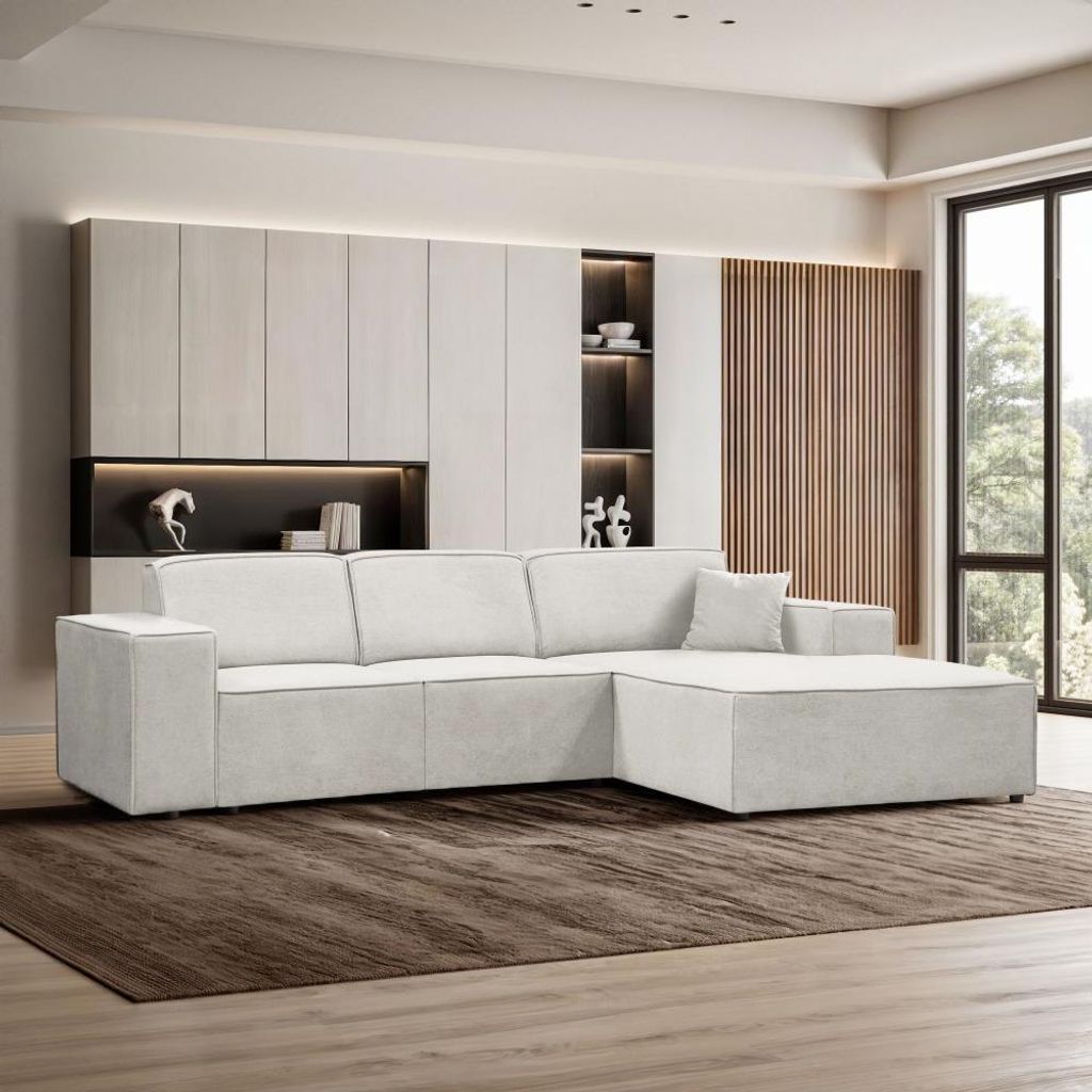 Ecksofa PEDRO L Hellbeige, 267x170 cm, Sofa L-form Breite Ottomane rechts, ohne Schlaffunktion