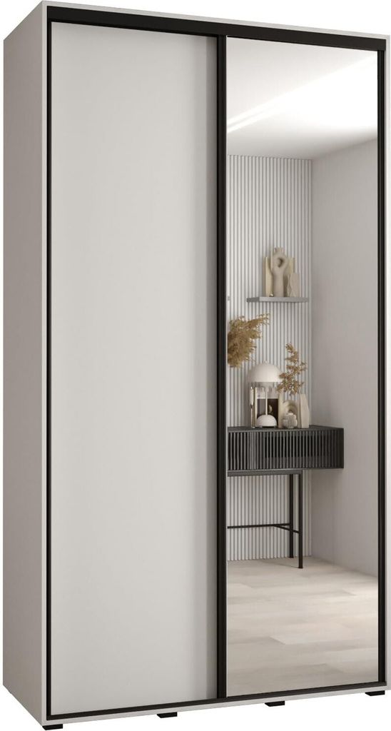 MEBLE KRYSPOL Davos 3 Schrank, zwei Türen - 235,2x140x60 cm - Weiß Weiß Schwarz