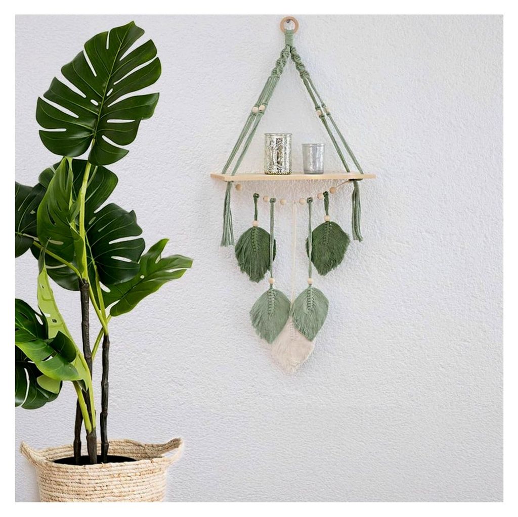 Makramee Wandbehang Blatt, grün, 40 x 100 cm