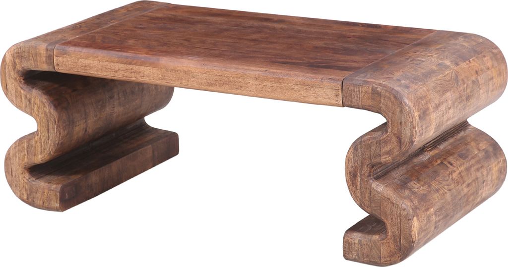 Marrakesch Couchtisch Adelfia 120x58 cm aus Holz | Moderner Wohnzimmertisch mit geschwungenem Design | Handgefertigter Sofatisch im Boho & Retro-St...