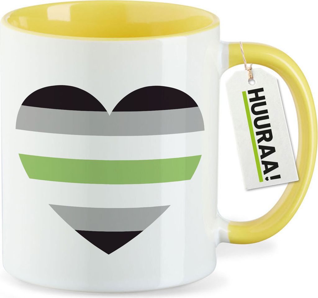 Huuraa Kaffeetasse Agender Pride Flagge LGBTQ Herz 330ml Gelb Keramik Kaffeebecher Geschenkidee