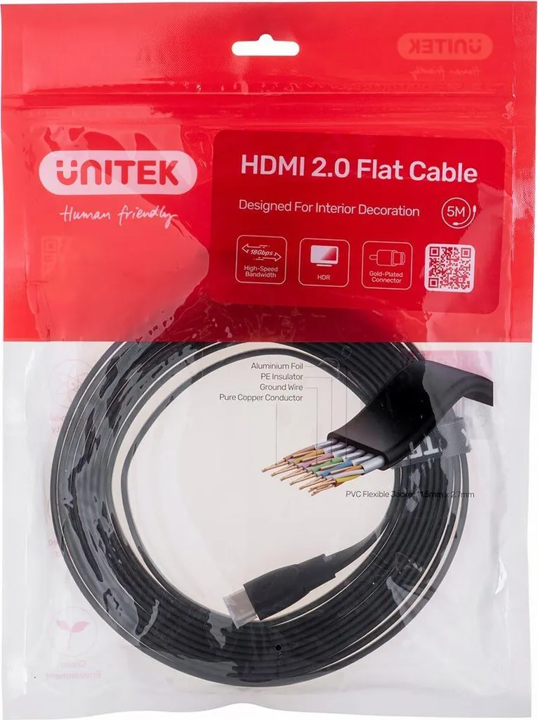 Unitek C11063BK-5M Cavo HDMI 2.0 4K 60Hz Piatto 5 Metri - Offerta