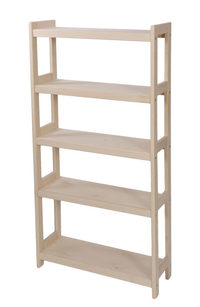 Bücherregal aus massivem Buchenholz, 5 Böden, 165 × 60 × 25 cm (H × B × T), freistehend, unbehandelt, für Bücher und Alben