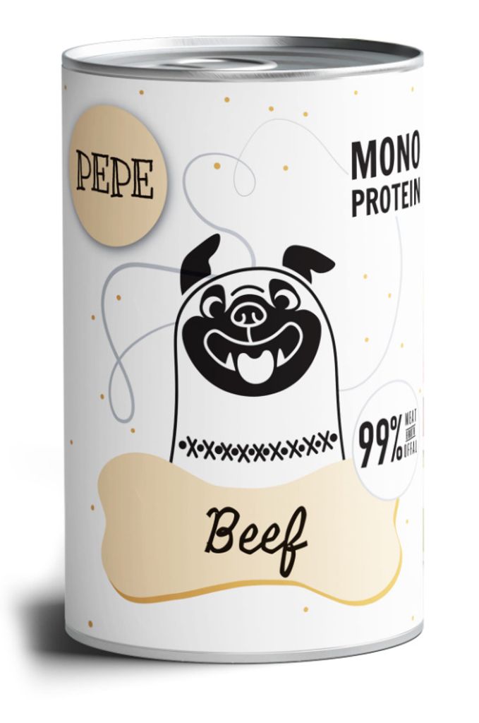 Paka Zwierzaka PEPE - KARMA MOKRA Beef 99% 400g Zawiera 99% Zdjęcie produktu 