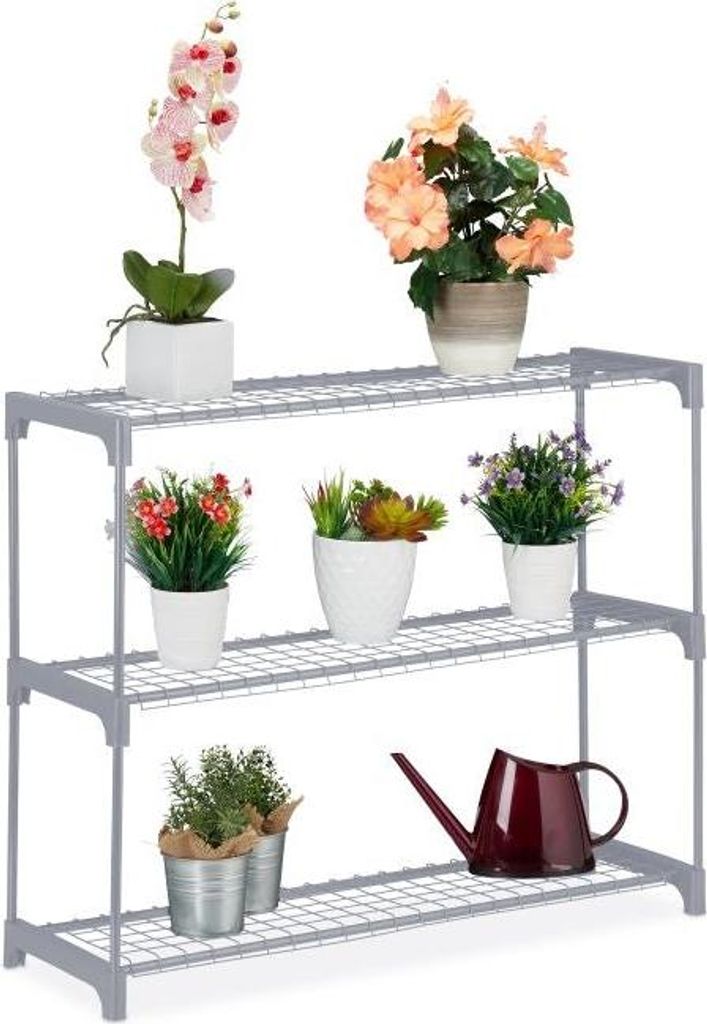 Blumenständer aus grauem Metall mit 3 Regalen