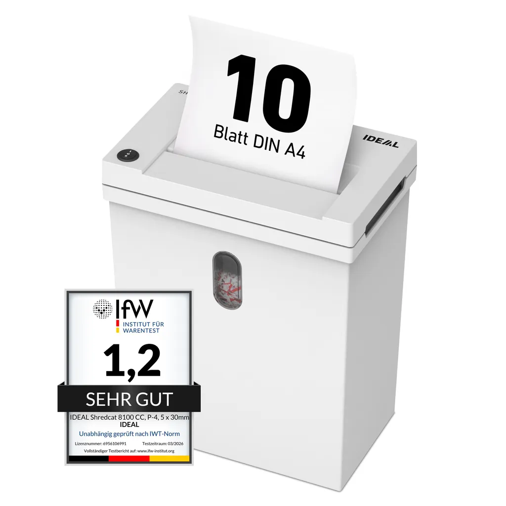 Détruisez vos documents confidentiels avec l'IDEAL Shredcat 8100 P-4 pro