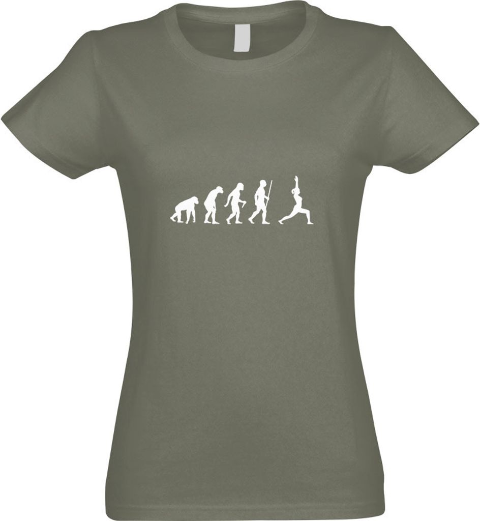 Kiwistar - T-Shirt tailliert - Damen - Olive - Yoga Gymnastik Evolution II - mit Motiv Bedruckt - Funshirt Design - Sport - Freizeit - Damen - L