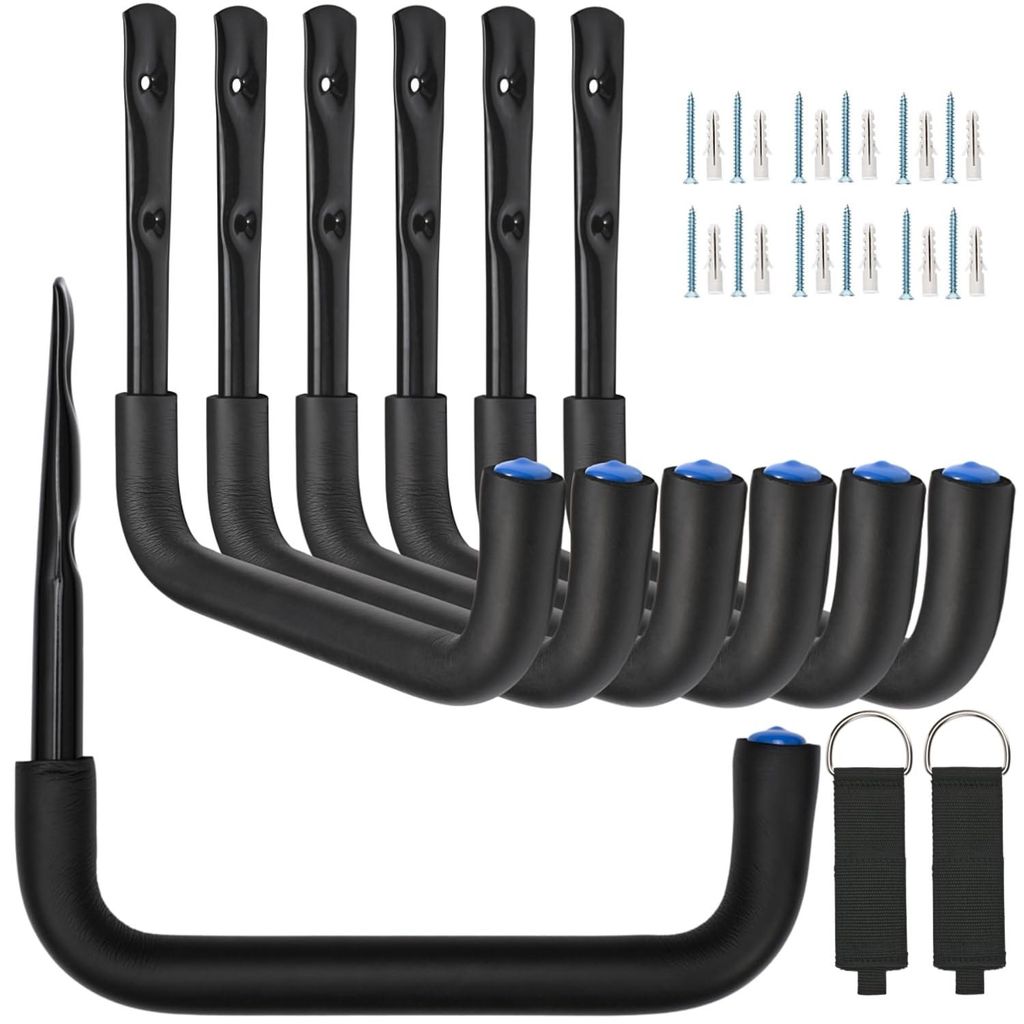 Robuste Garagenhaken, Wandaufhänger, Garagenaufhänger und Organizer, 24 cm, Montagehütten für Gartenarbeiten, Leitern, Fahrräder, sperrige Geg...
