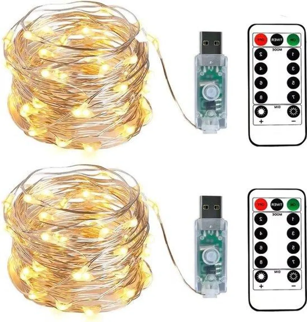 Guirlande lumineuse réglable 100 LED USB fil argenté 10m blanc chaud