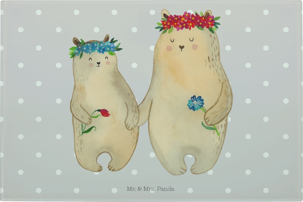 Mr. & Mrs. Panda Glas Schneidbrett Bären mit Blumenkranz - Produktbild 