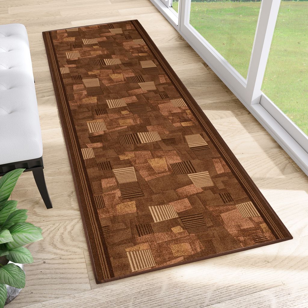 Läufer Teppich Meterware Flur Brücke Wohnzimmer Schlafzimmer Kurzflor Modern Design Rutschfest Braun Beige Meliert 80 x 720