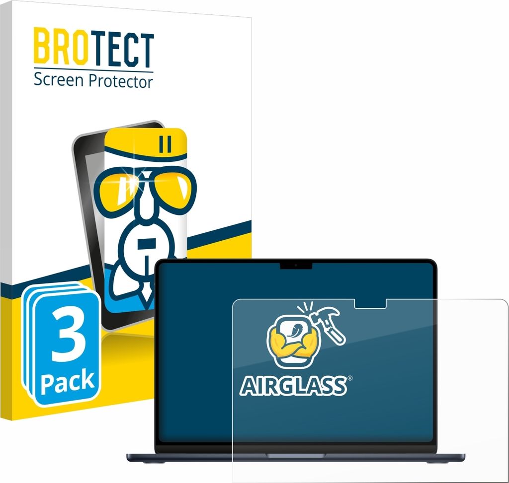 3x BROTECT Schutzglas für Apple MacBook Air 13" M3 2024 / M2 2022 Schutzfolie Panzer Folie Glas Display Schutz klar