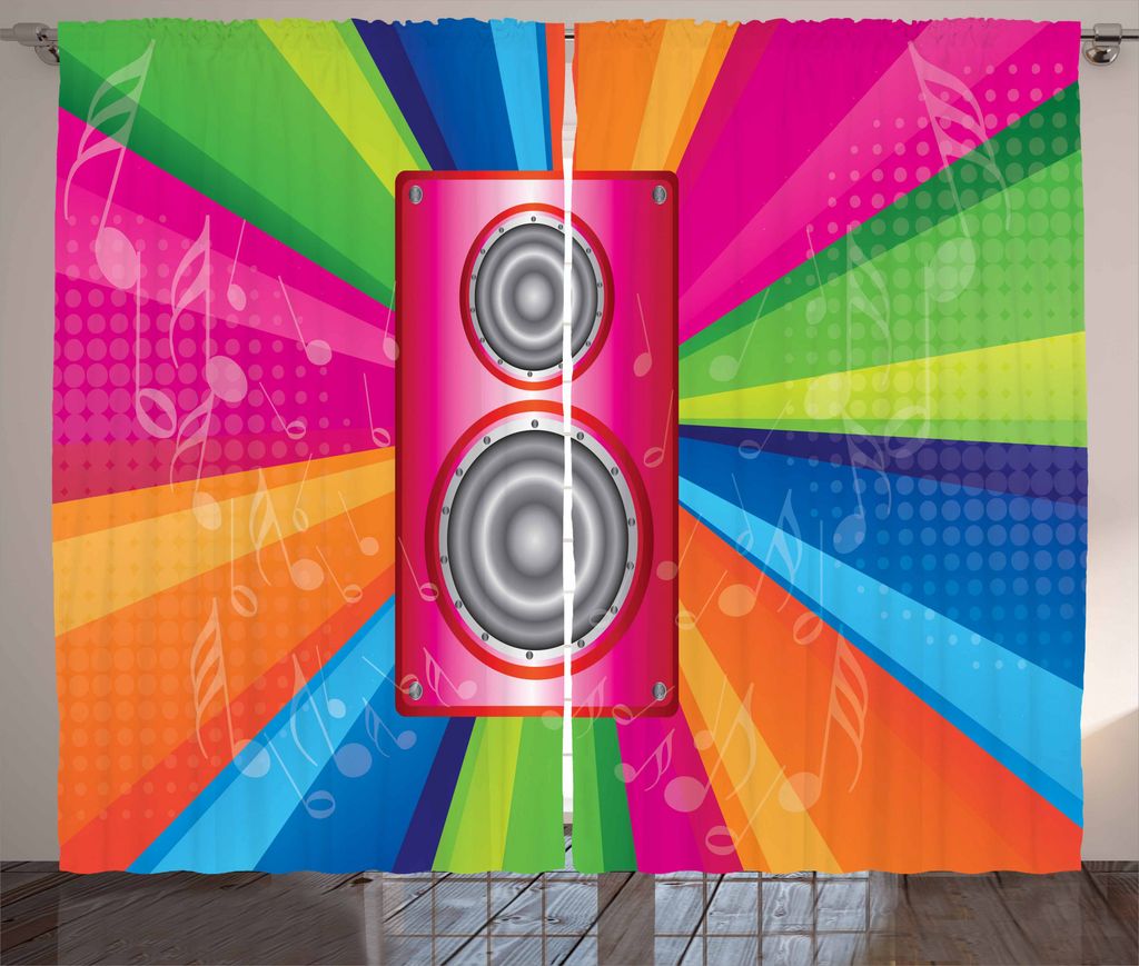 ABAKUHAUS Jahrgang Rainbow Rustikaler Vorhang, Musik-Party, Wohnzimmer Universalband Gardinen mit Schlaufen und Haken, 280 x 175 cm, Mehrfarbig