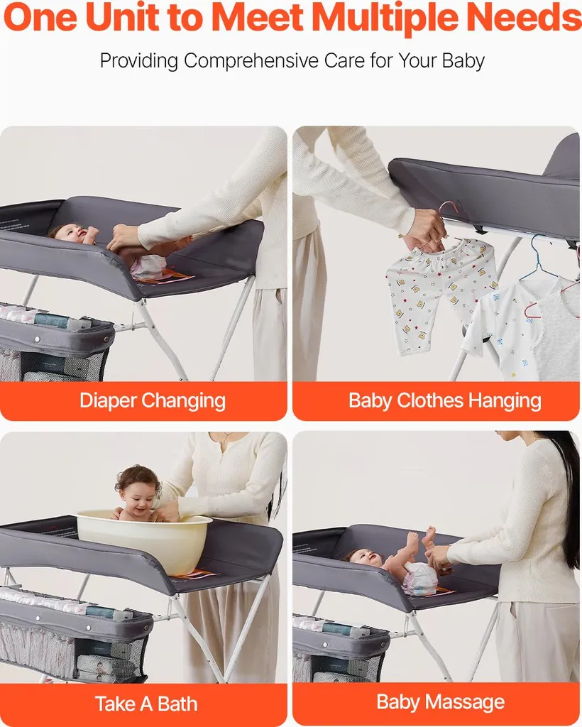 Table à langer pliable avec roulettes et hauteur ajustable ergonomique