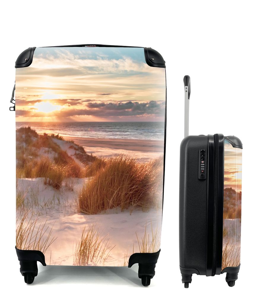 MuchoWow Koffer Handgepäck Trolley Rollkoffer Kleine Reisekoffer mit 4 Rollen - Düne - Pflanzen - Sonnenuntergang - Strand - Meer - Cabin Size ...
