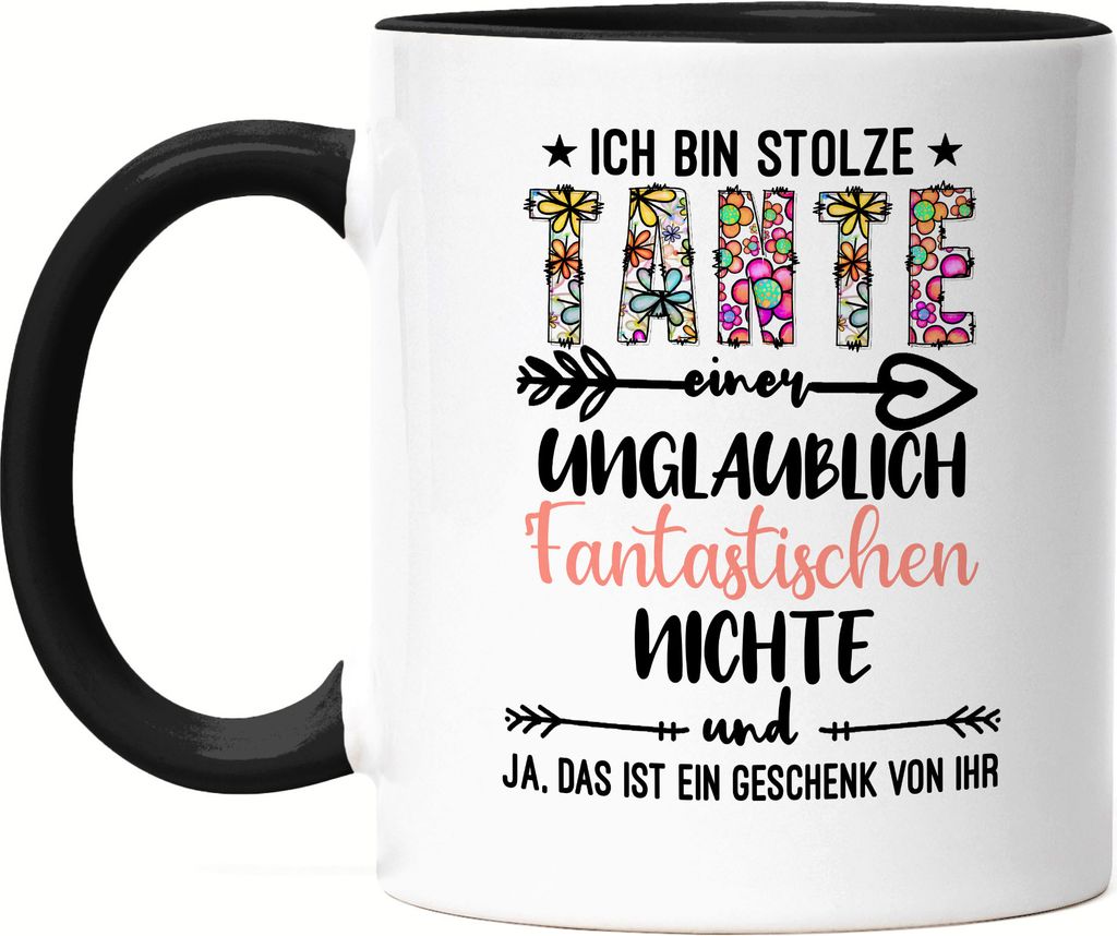Ich bin stolze Tante Tasse Schwarz Geschenk Idee Geburtstag Patentante Tante und Nichte