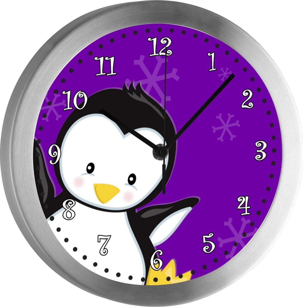 Funkuhr, Kinder Wanduhr, Kinderuhr, Kinderzimmer Pinguin lila