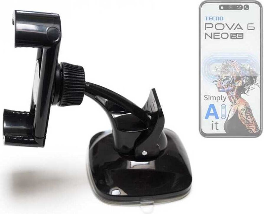 K-S-Trade kompakte Handy-Halterung Windschutzscheibe kompatibel mit Tecno Pova 6 Neo 5G Armaturenbrett schwarz Autohalterung KFZ Halter