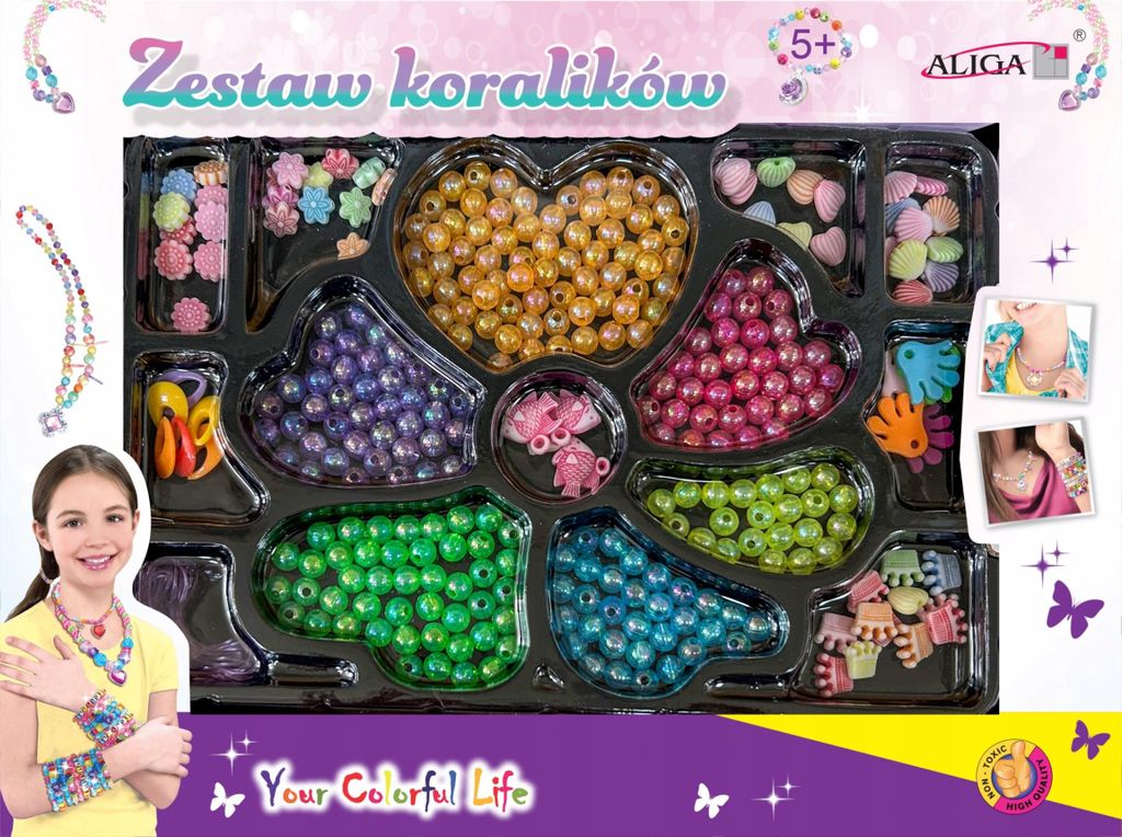 Aliga Koraliki plastikowe kolorowe mix + żyłki 275 sztuk