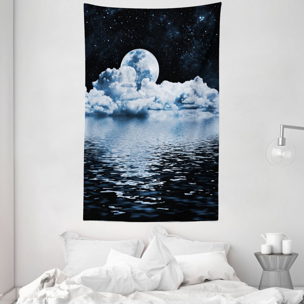 ABAKUHAUS Mond Wandteppich und Tagesdecke, Mond-Sets über Wolken aus Weiches Mikrofaser Stoff Waschbar ohne Verblassen Digitaldruck, 140 x 230 cm,...