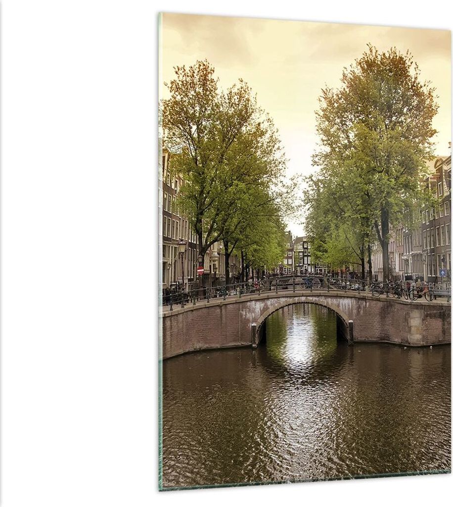 Bilder auf glas - Einteilig - Kanal Wasser Amsterdam Fahrrad - 80x120cm - Glasbilder - Wandbilder - Bilder - Wanddekoration aus Glas - Glas Bilder ...