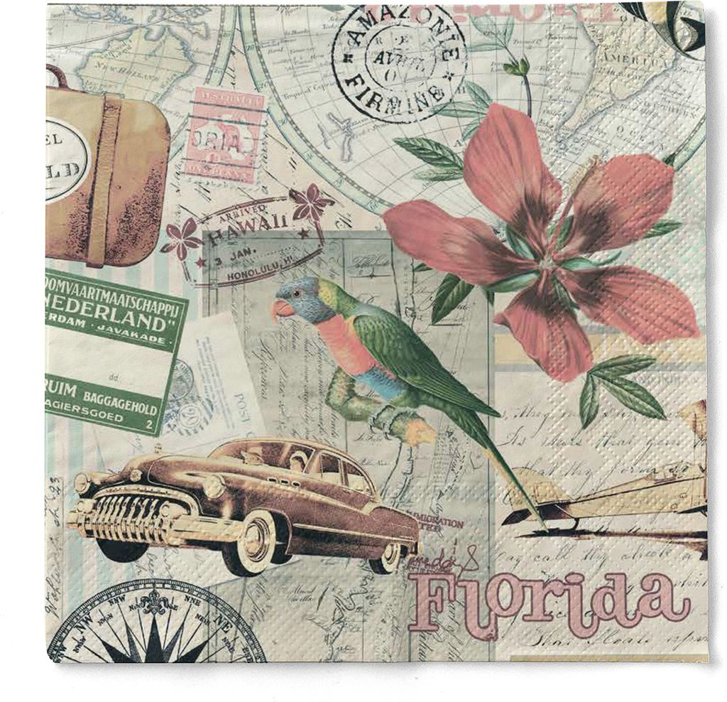 Tissue Serviette Travel the world, 40 x 40 cm, 3-lagig, 100 Stück - Mank