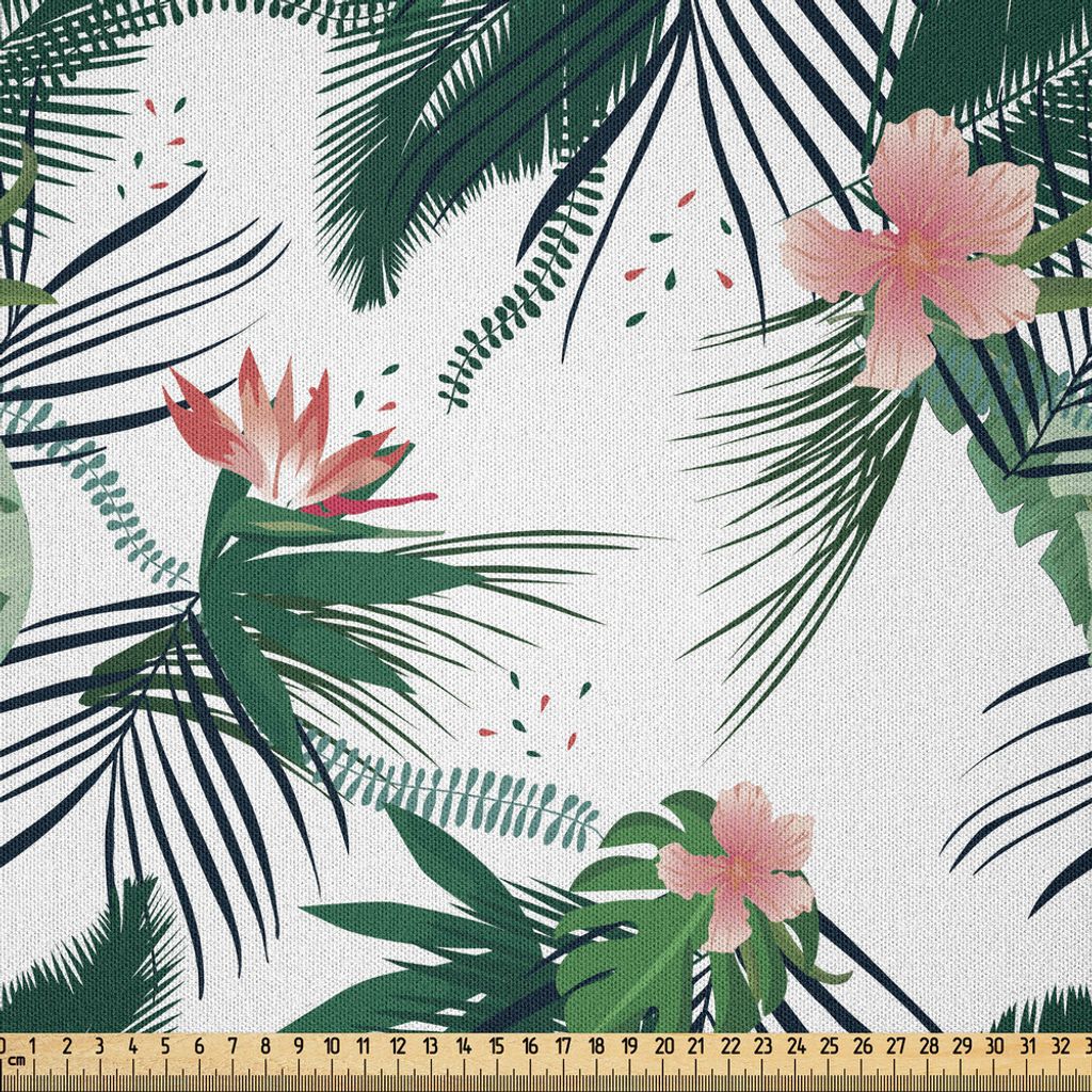 ABAKUHAUS Urwald Microfaser Stoff als Meterware , Subtropisches Kalifornien-Brasilien botanisches Natur-Grün verlässt Blumen, 5 M (230 x 500 cm),...