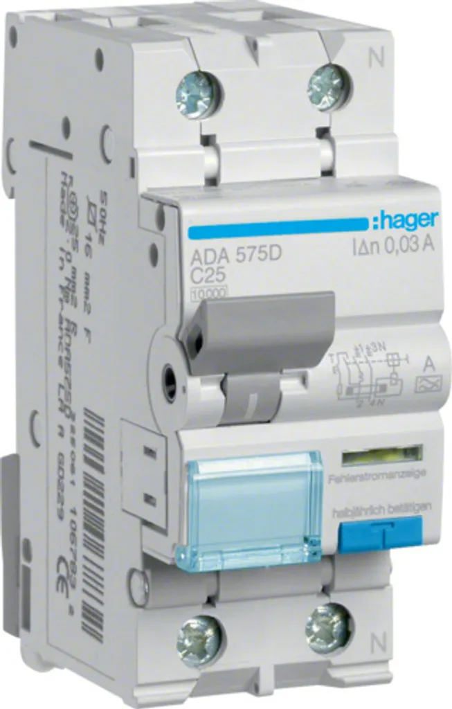 Bloc différentiel combiné Hager 25A 30mA ADA575D pour tableau 10kA