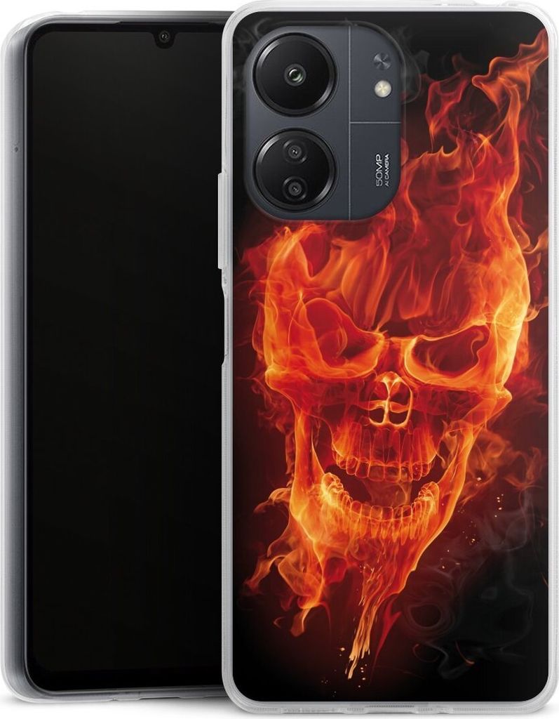 DeinDesign Handyhülle für Xiaomi Redmi 13C 5G Silikon Hülle Case Smartphone Schutzhülle Feuer Schädel Totenkopf