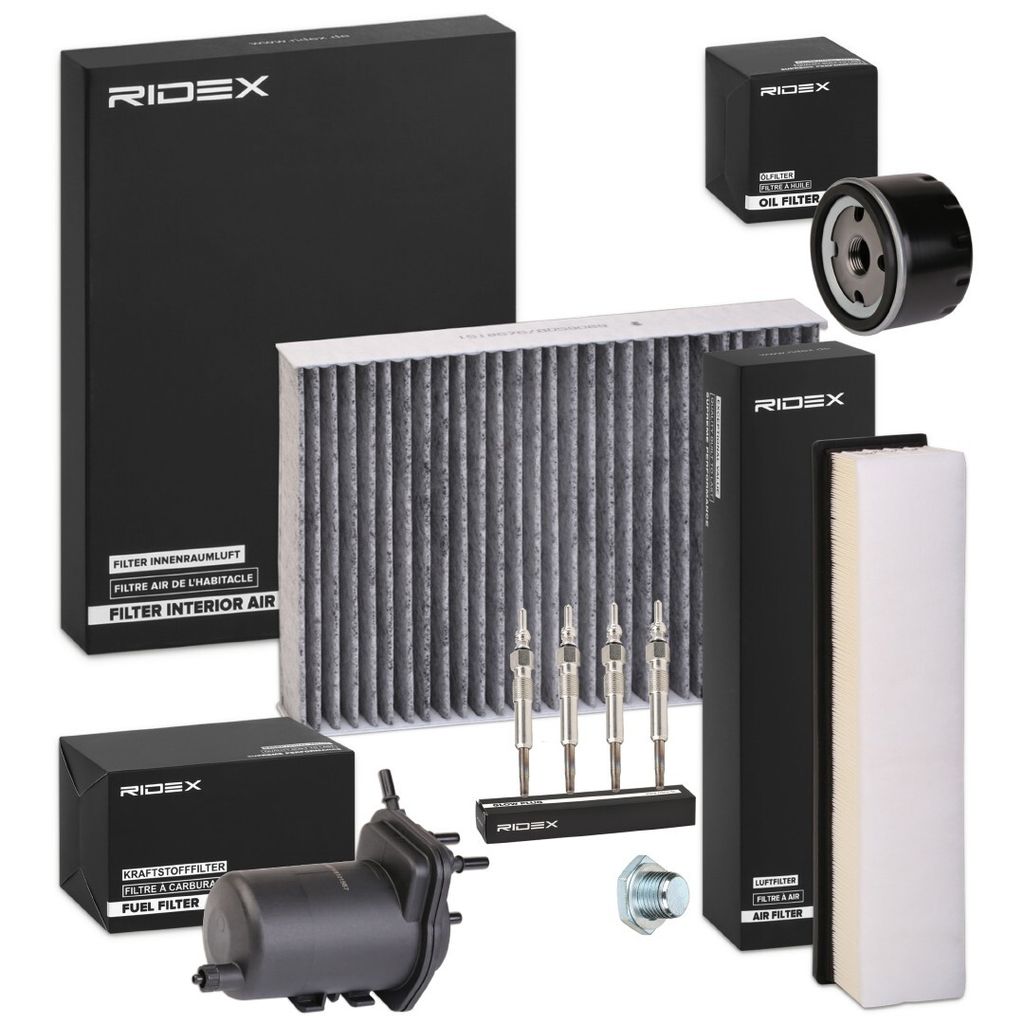 RIDEX Inspektionspaket Filterset für RENAULT CLIO II (BB0/1/2, CB0/1/2) KANGOO (KC0/1) KANGOO Express (FC0/1) CLIO II Kasten (SB0/1/2) Thalia I (LB)