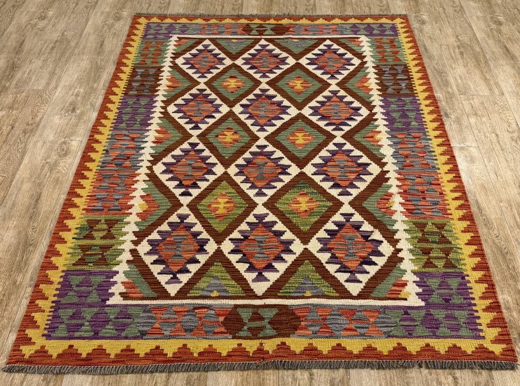 Teppich KELIM ORIGINAL | Farbe: Multi; Größe: 145x185 cm | strapazierfähig und leicht zu reinigen | Wohnzimmer | Schlafzimmer