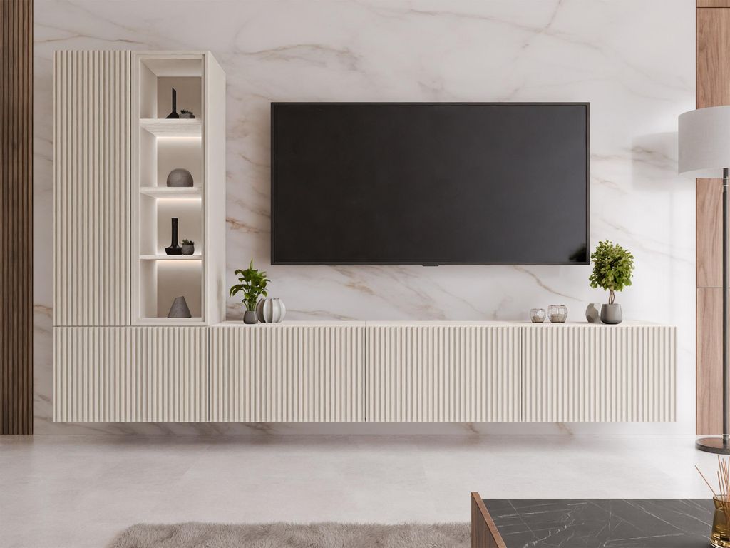 Nábytek do obýváku MEDOXIN - kašmír / travertin + LED Obrázek produktu  Obrázek vytvořený pomocí AI