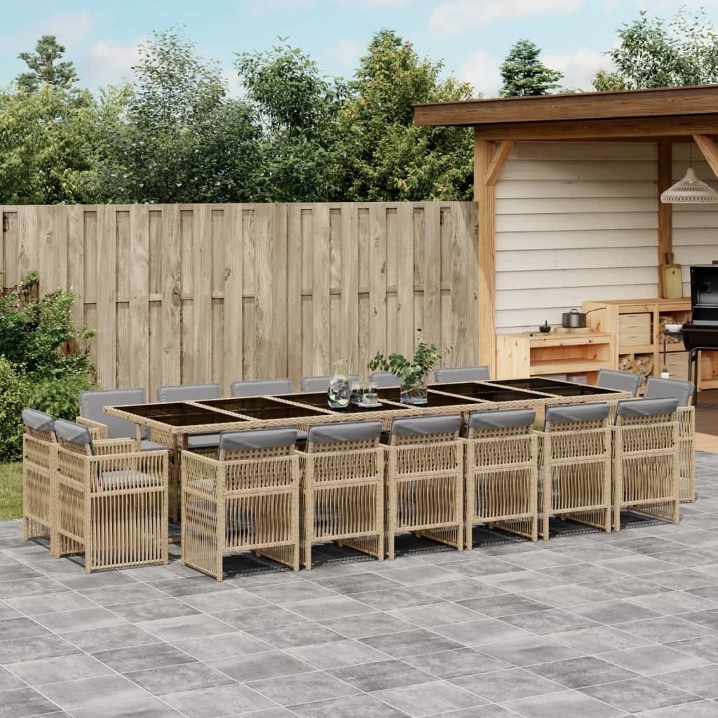 Schlichtes Gartenmöbel Set Balkonmöbel-Set 17-tlg. Garten-Essgruppe mit Kissen Beigemischung Poly Rattan - Gartenmöbelgarnituren DE1497554 7parcel