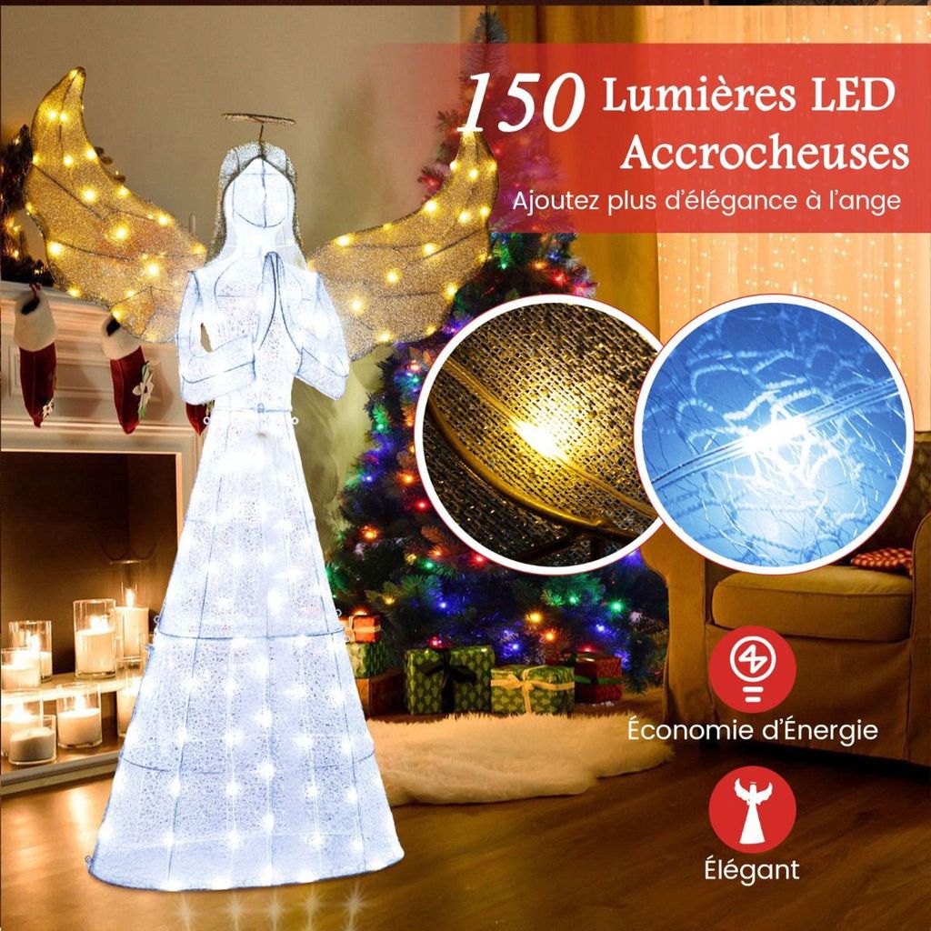 Předsvícený vánoční anděl 1,55 m, 150 LED, pro vnitřní i Obrázek produktu 