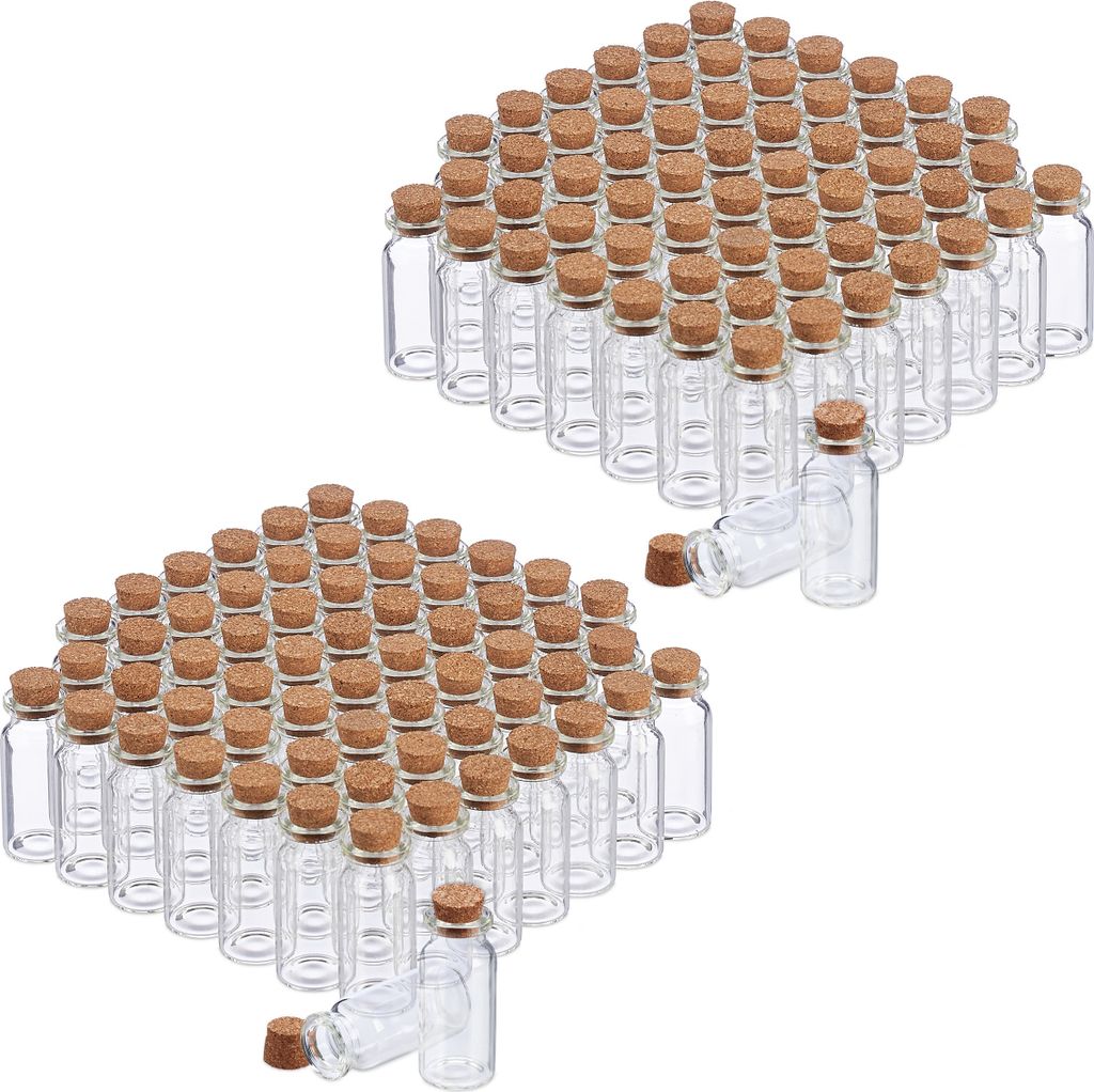 relaxdays 120 x Mini Glasfläschchen mit Korken Produktbild 1