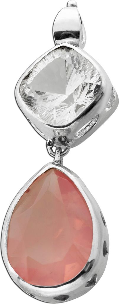 Rosenquarz Anhänger Silber 925 Bergkristall 25ct rosa Edelstein 29ct