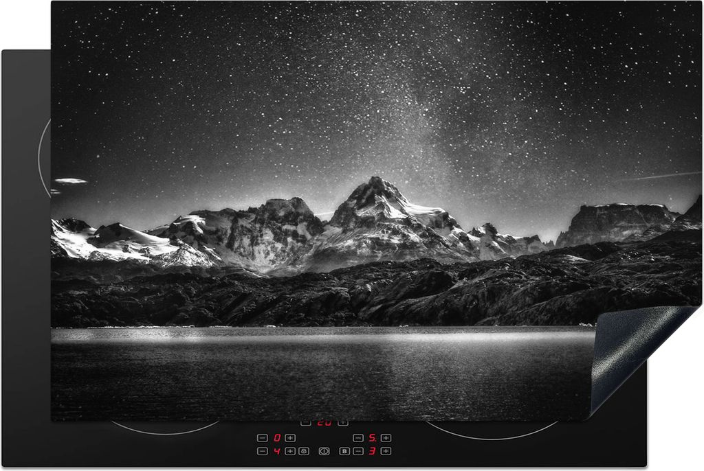 KitchenYeah Herdabdeckplatte Sternenhimmel - Berg - Nacht , 80x52cm, Küche Deko, Glaskeramikkochfeld Herdabdeckung, Abdeckplatte fùr Kochfeld