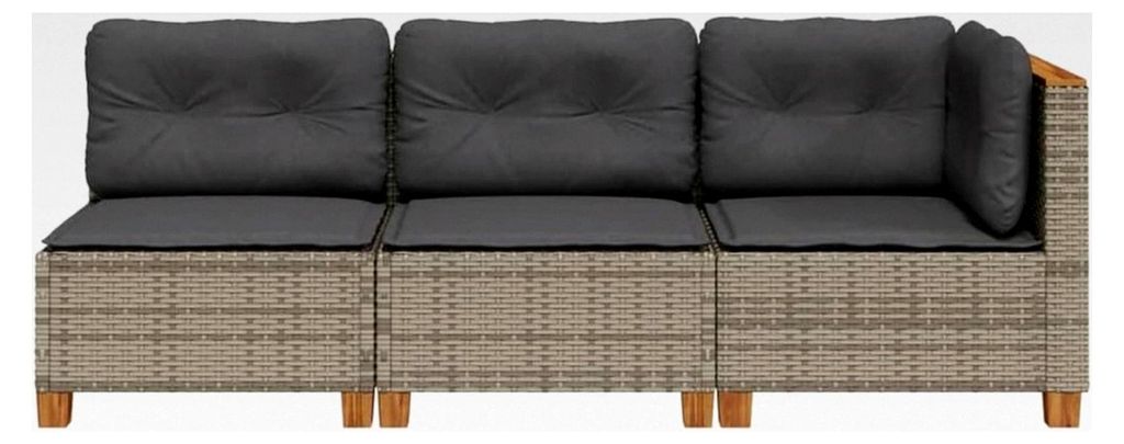 Gartensofa Rattan 3-Sitzer für Balkon und Gartenmöbel in Grau