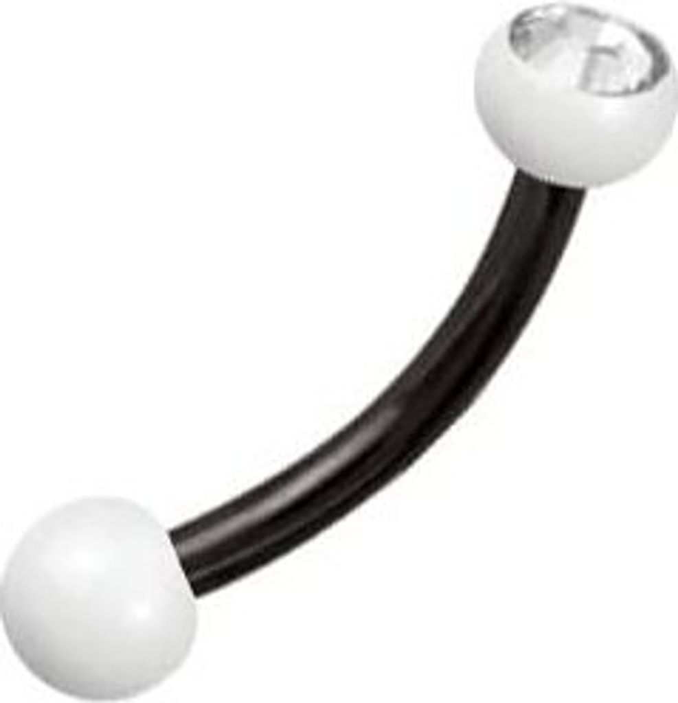 Augenbrau Piercing Stahl Black 2 Weisse Enamel Kugeln 3mm Mit Kristall Elements BK-EJBBN.WH.CZ - 6.0 Millimeter