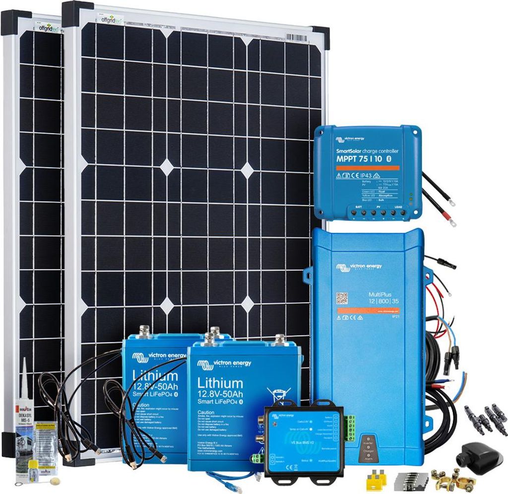 Offgridtec Mobil VeCore S 100W 1280Wh Wohnmobil Solaranlage inkl. MultiPlus12/800/35 Wechselrichter Laderegler - schwarz