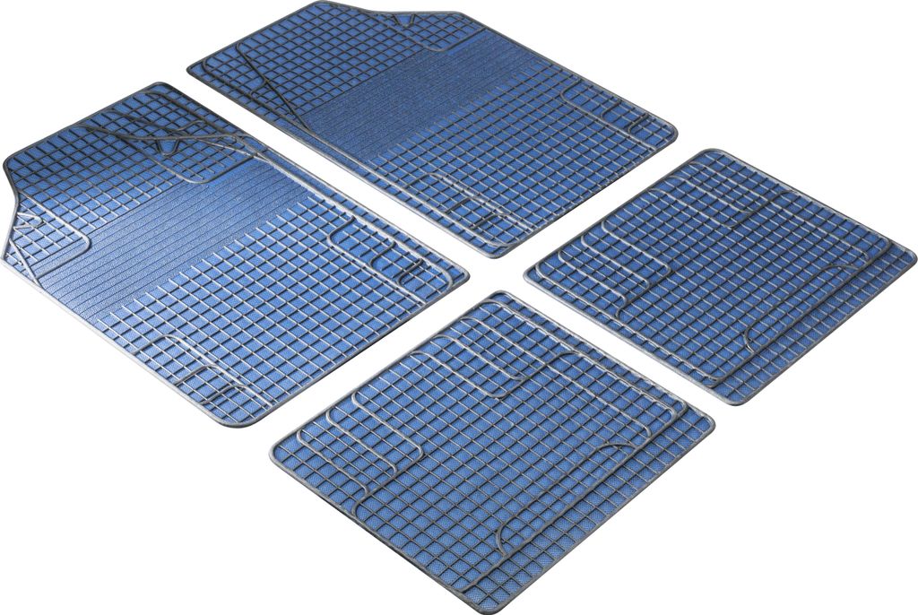 WALSER Universal Auto-Gummimatten-Set, Automatten 4-teilig zuschneidbar, Universal Fußraummatte Auto, PKW-Fußraummatten blau/schwarz