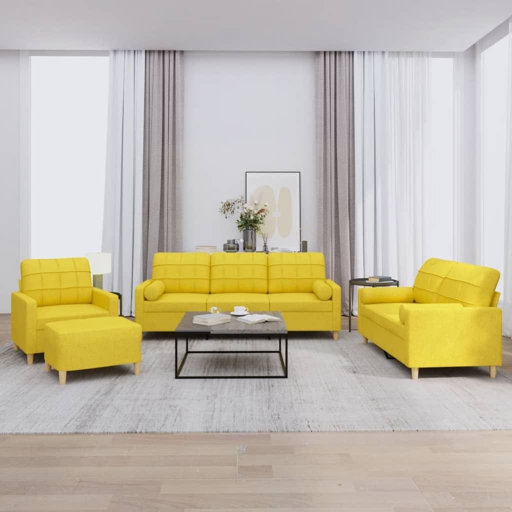 Maison Exclusive - 4-tlg. Sofagarnitur mit Kissen Hellgelb Stoff