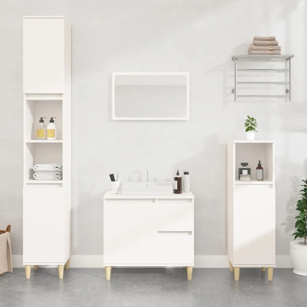 Armoire de toilette en bois composite blanc avec étagères internes